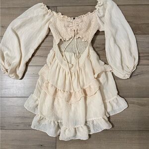 Windsor Beige Cream So Sweet Ruffled Cutout Skater Dress